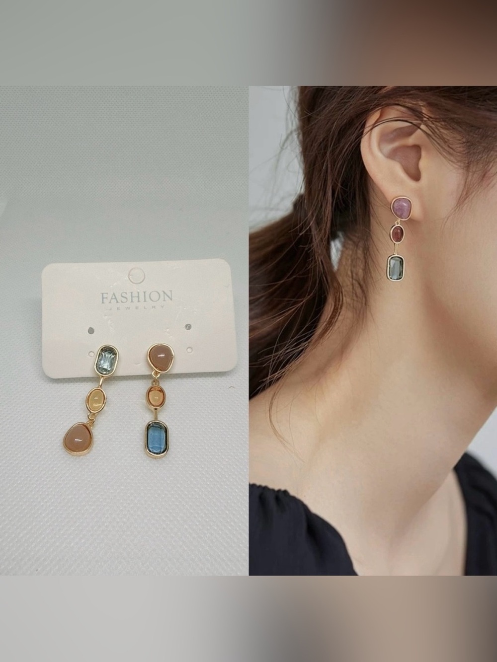 NEW Geometric Shape Shiny Synthetic Gems Decor Dangle earrings